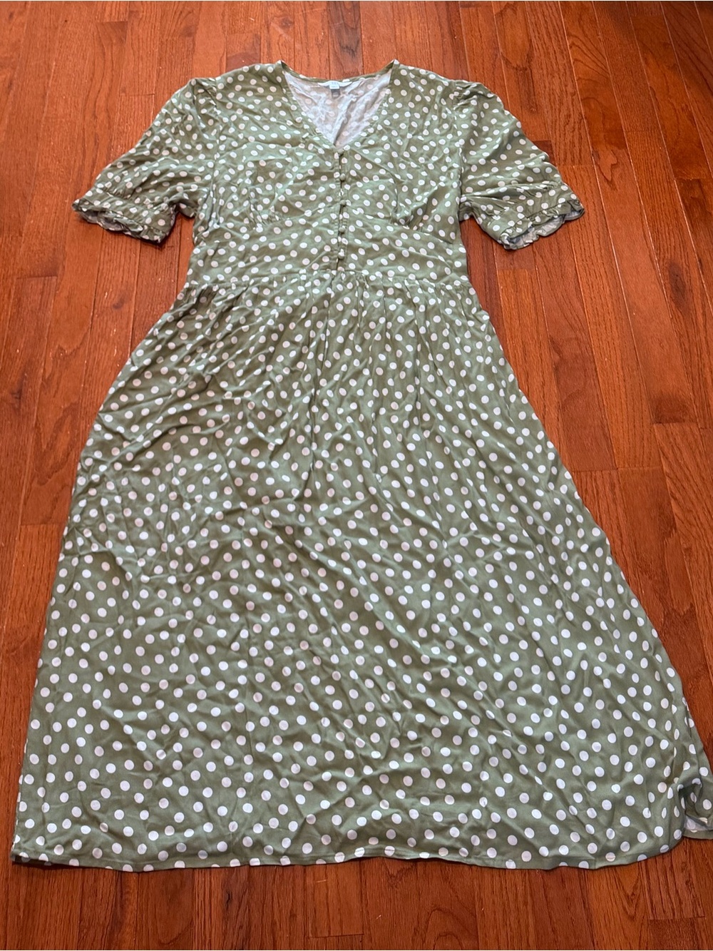 Time and Tru Olive Green Polka Dot Maxi Dress